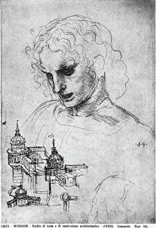 European Renaissance Baroque Styles Prints: Study of a head and of an architectural structure