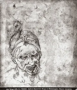 Renaissance Art Study Prints: Study of a head. Drawing by Michelangelo, in the museum of Casa Buonarroti in Florence