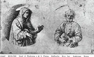 Raphael Drawing Prints: Study of a Madonna and a St. Peter. Drawing attributed to Raphael, in Berlin