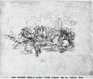 Study of riders. Drawing by Leonardo, in Windsor Castle, near London