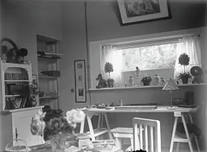 Civic Space Furniture Prints: View of a study within a home; the support contains the indication new study