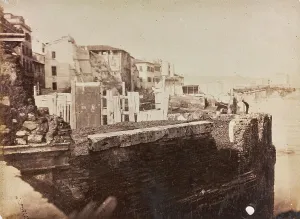 Tiber River Bridge Prints: Work on the Tiber in Rome