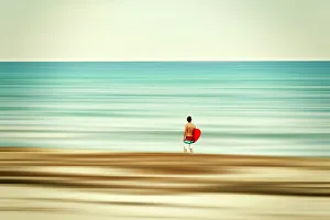 Colorful Beach Scene Prints: Surfer at the beach