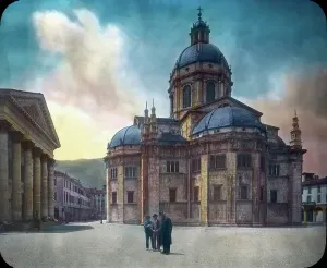 Print of the Cathedral of Como, a hand-coloured glass slide