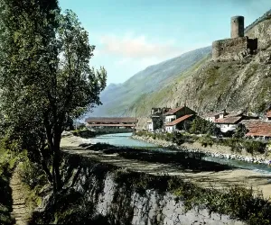 Vintage Print of Martigny and the Rhone River near Lake Geneva, Switzerland