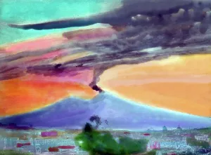 Vulkanismus Die Rauchwolken Print, Watercolor on Paper