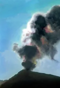 Vulkanismus Print: Ash Cloud Over Volcano