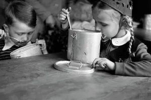 Frankfurt / Oder Print: Boy and Girl at a 1948 German Charity Station