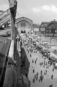 Print of a bird's-eye view photograph at the Leipziger Bahnhof