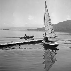Lake Scene Print, Two Jolly Boats on Water