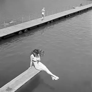 1930s German Print of a Young Woman on a Diving Board