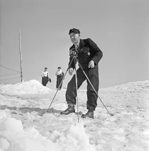Skiers in Bavaria Print, Black and White