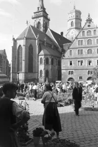Stuttgart Market Square Print, 1930s Germany