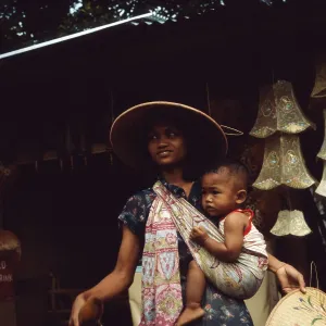 Framed Print : Java Print: Indonesian Mother and Son Shopping Framed Print : Java Print: Indonesian Mother and Son Shopping