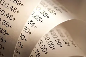 Financial Concept Image Prints: Adding machine tape closeup