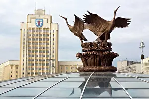 Prints of Belarus, Minsk, Independence Square, Stork Statue Belarus Prints: Belarus Print of Minsk's Independence Square Stork Statue