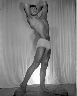 Black And White Male Models Prints: Bodybuilder Studio Pose c.1950