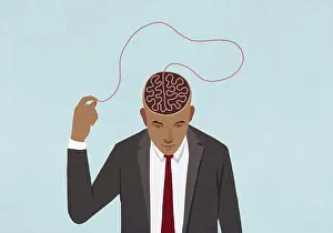Mental Health Awareness Image Prints: Businessman pulling at brain string