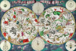Astrology Zodiac Signs Prints: Celestial map of the 17th century