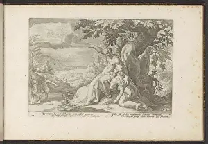 Print of a boy kneeling to his mother