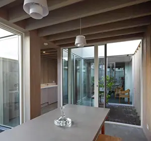 October Prints: Dining space print with interior courtyard view, Ellis House, Ilford