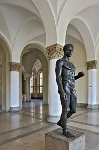 Prints of Doriphoros designed by Polykleitos, around 440 BC, copy in the Ludwig-Maximilians-Universitaet university or LMU, Munich, Bavaria, Germany, Europe All Image Prints: Polykleitos' Doriphoros Print, a 440 BC Greek sculpture reproduction