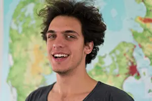Man in front of map Print