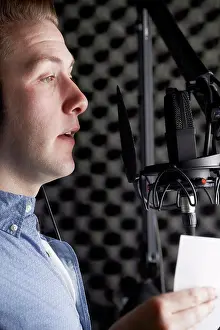 Recording Studio Prints: Man In Recording Studio Talking Into Microphone