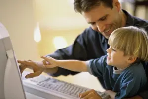 2002 Prints: Side Profile Print of Father and Son Using Computer