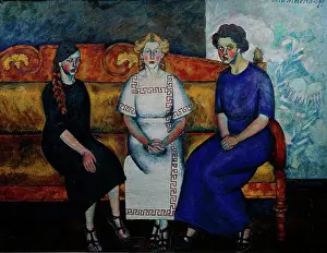 Russian Avant Garde Art Prints: Three Sisters on the Couch by Mashkov