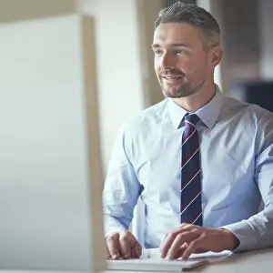 Businessman Thinking Prints: Thinking, typing and man with computer
