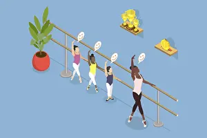 Educational Institution Design Prints: 3D Isometric Flat Vector Illustration of Ballet Classes