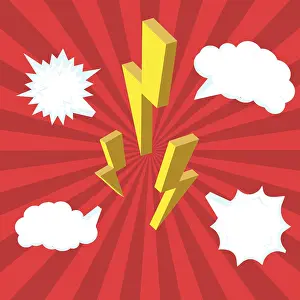 Thunderstorm Mood Illustration Prints: 3D Isometric Flat Vector Illustration of Comic Flash
