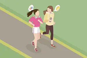 Active Lifestyle Prints: 3D Isometric Flat Vector Illustration of Jogging Together