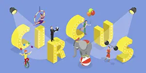 Circus Entertainment Prints: 3D Isometric Flat Vector Set of Circus