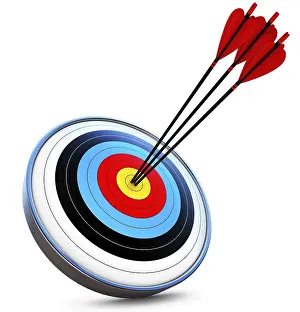 Symbolic Archery Image Prints: 3d rendering of target and arrows