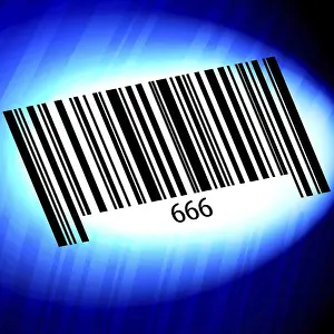 Empty Blue Background Picture Prints: 666, barcode with blue Background