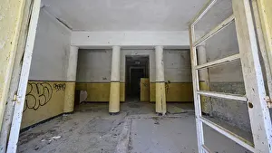 Graffiti Art Greece Prints: Abandoned interior with graffiti