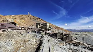 Prints of Abandoned mining infrastructure on a hill with a dramatic sky, The silver mines of Potosi Bolivia Potosi Prints: Abandoned Mining Infrastructure Print - Potosi, Bolivia