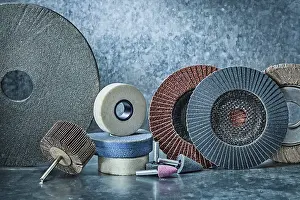 Close Up Images Prints: Abrasive tools on a metallic background