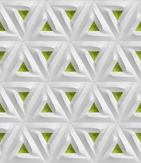 Contemporary Wall Decoration Prints: Abstract 3D geometric pattern featuring repetitive green and white triangular shapes