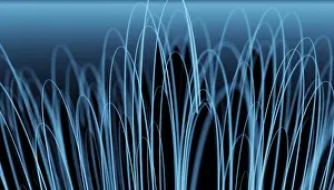 Full Frame Abstract Art Prints: This abstract 3D render features flowing blue waves on a smooth gradient background