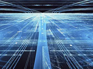 Abstract Blue Background Prints: Abstract blue technology, sci-fi or virtual reality background