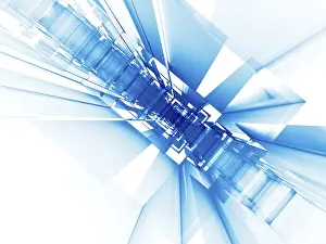 Blue Fractal Art Prints: Abstract blue and white background - computer-generated image