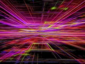 Digital Abstract Illustration Prints: Fractal Geometry Print - Neon Glowing Lines
