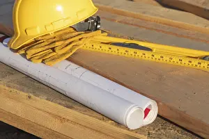 Construction Site Equipment Prints: Abstract of constrcution hard hat