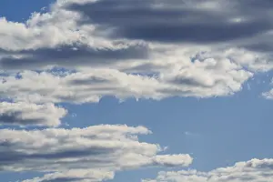 Full Frame Cloud Image Prints: Abstract fluffy white clouds float in the blue sky background