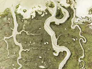 Drone Shot Cadiz Province Spain Prints: Abstract patterns of dry streams at low tide