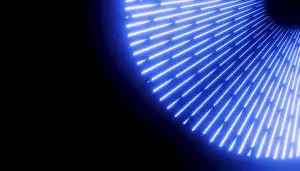 Futuristic Computer Graphic Prints: Abstract rendering featuring a radial pattern of glowing blue lines against a dark background