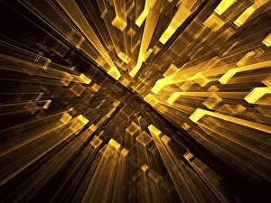 Digital Abstract Illustration Prints: Abstract Technology Print - Futuristic Cityscape